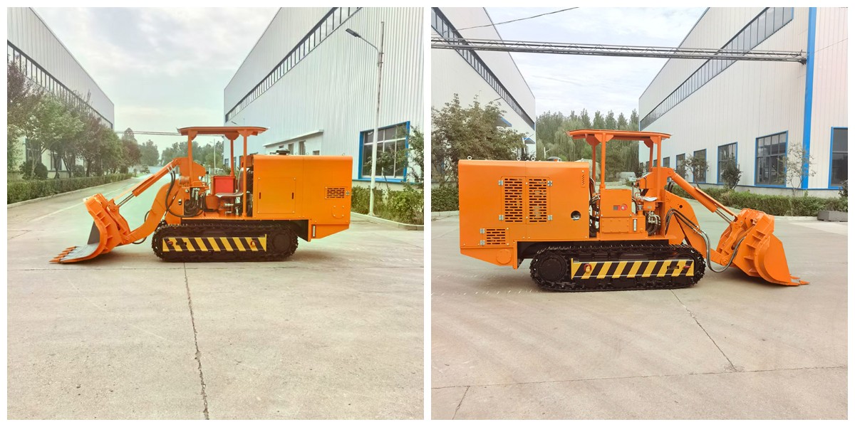 Máy xúc đá dỡ hàng bên đường hầm